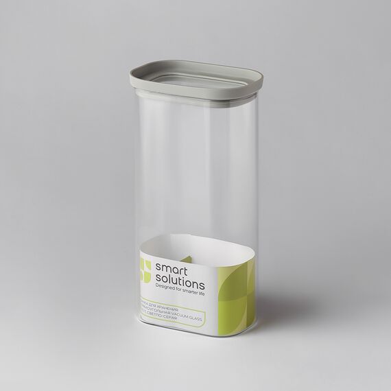 Банка для хранения прямоугольная Vacuum Glass, 1,75 л, светло-серая, Smart Solutions, изображение 8