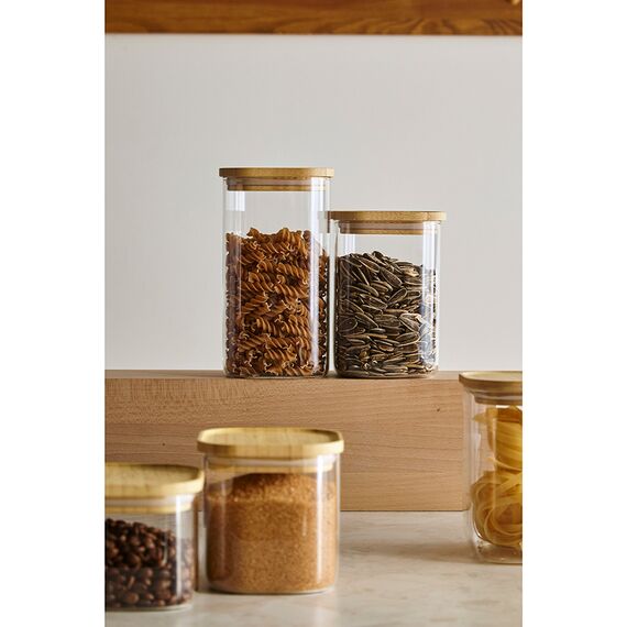 Банка для хранения квадратная Glass Bamboo, 1,5 л, Smart Solutions, изображение 3