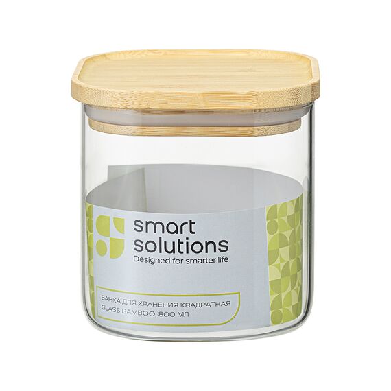 Банка для хранения квадратная Glass Bamboo, 800 мл, Smart Solutions, изображение 8
